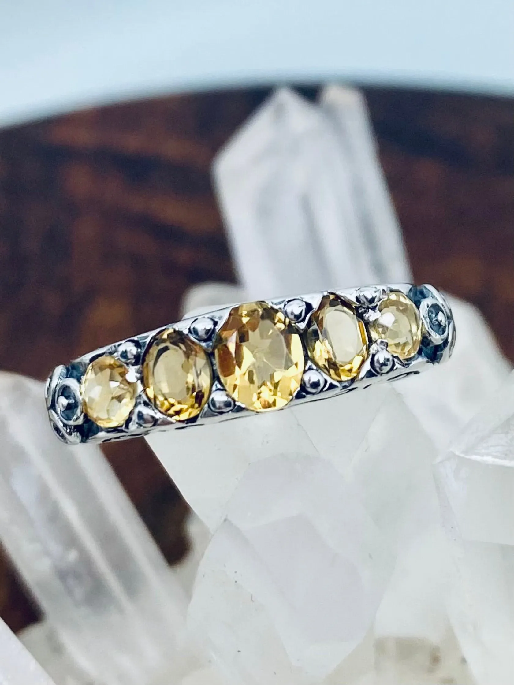 Natural Yellow Citrine Ring, Size 8 Ring, 5-Stone Georgian Ring, Victorian Jewelry Design#D19 - Ready to Ship