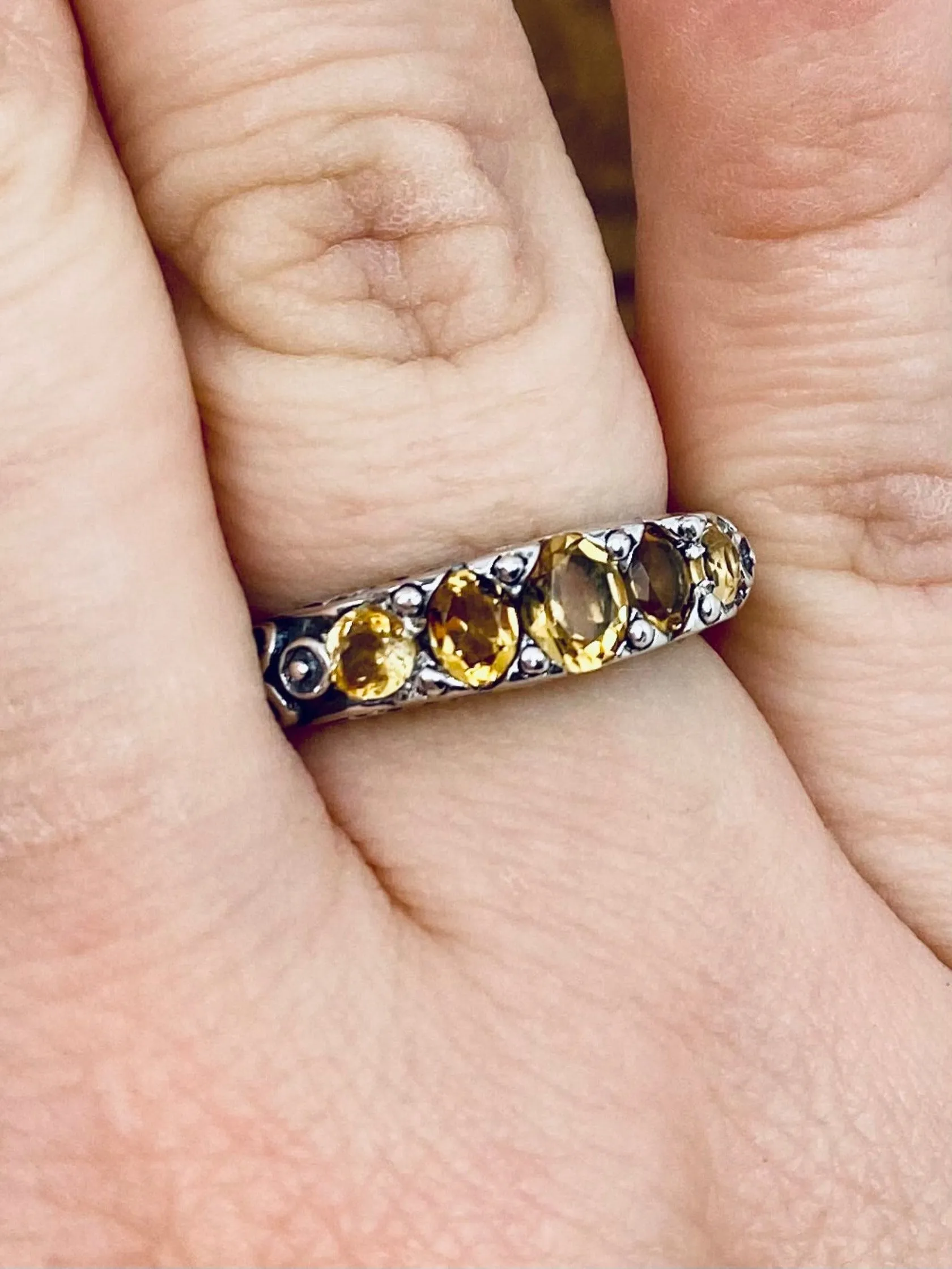 Natural Yellow Citrine Ring, Size 8 Ring, 5-Stone Georgian Ring, Victorian Jewelry Design#D19 - Ready to Ship