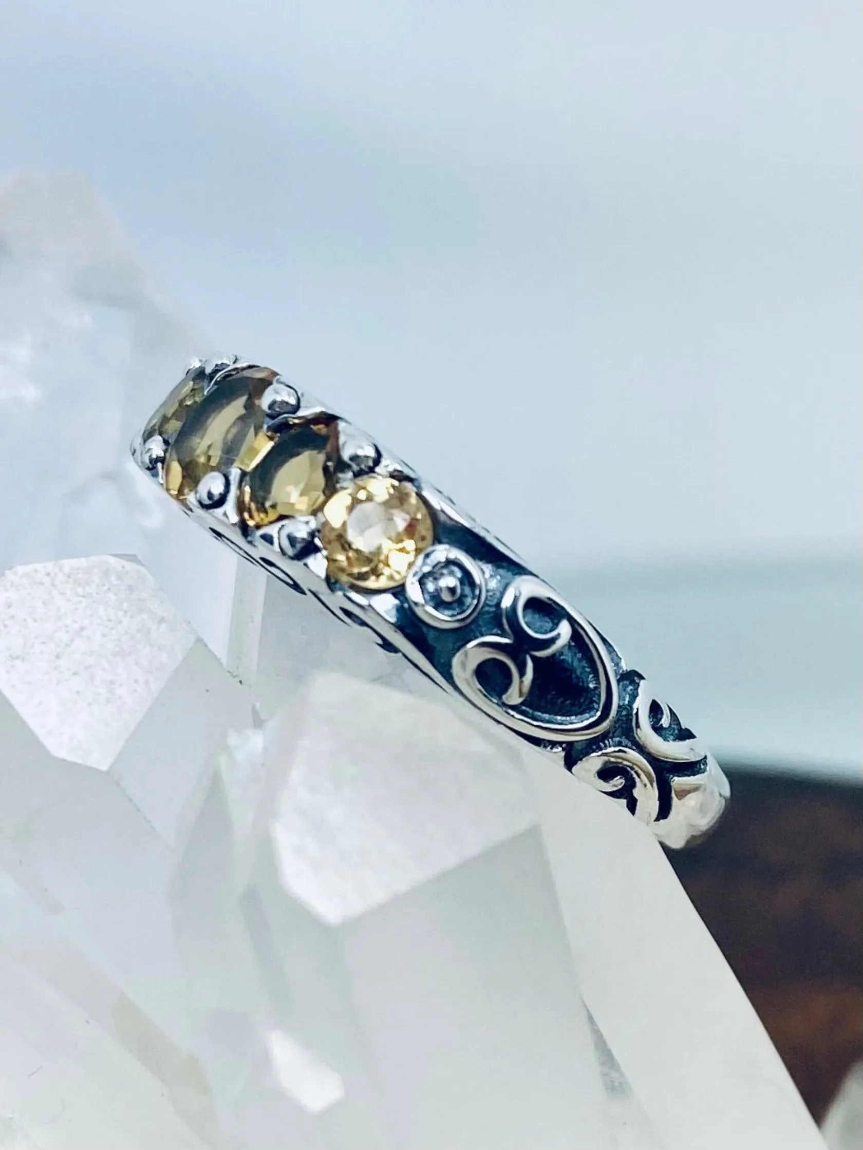 Natural Yellow Citrine Ring, Size 8 Ring, 5-Stone Georgian Ring, Victorian Jewelry Design#D19 - Ready to Ship