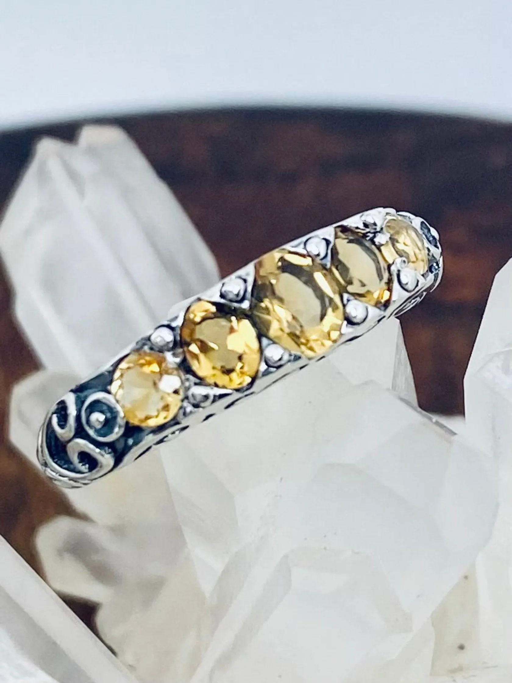 Natural Yellow Citrine Ring, Size 8 Ring, 5-Stone Georgian Ring, Victorian Jewelry Design#D19 - Ready to Ship