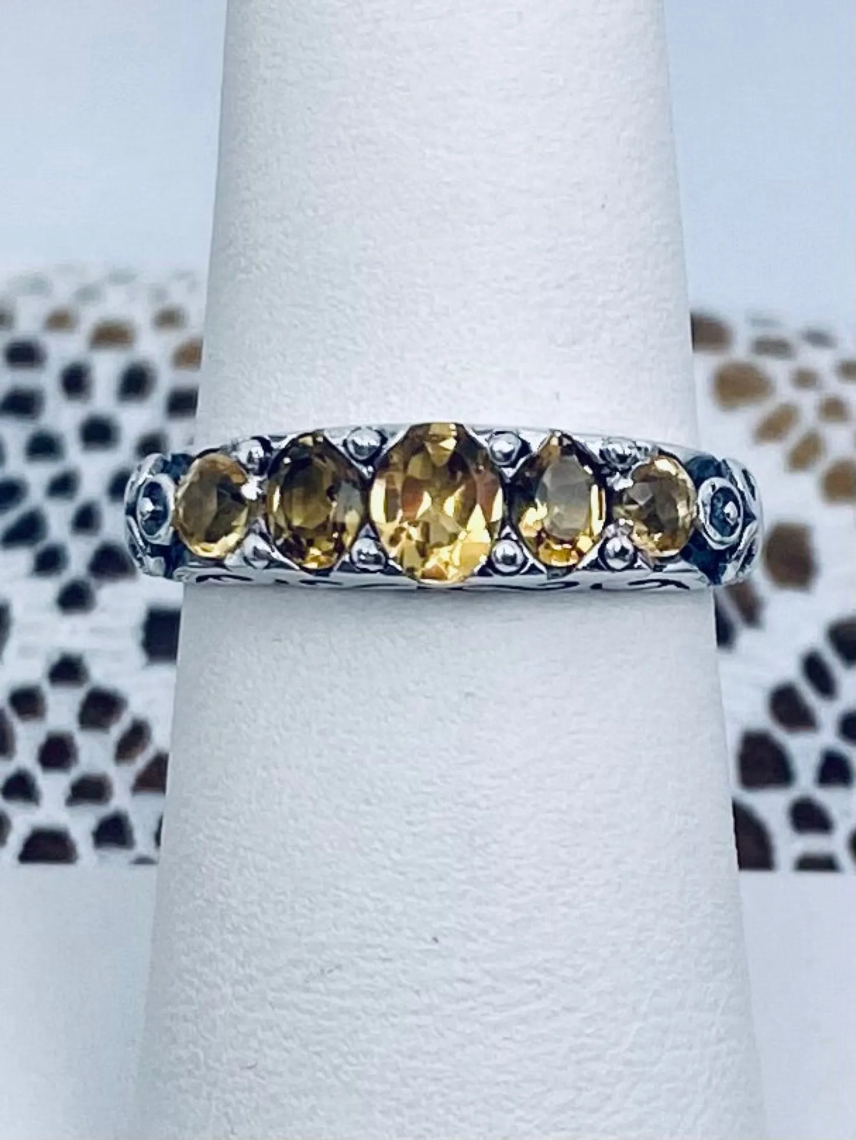 Natural Yellow Citrine Ring, Size 8 Ring, 5-Stone Georgian Ring, Victorian Jewelry Design#D19 - Ready to Ship
