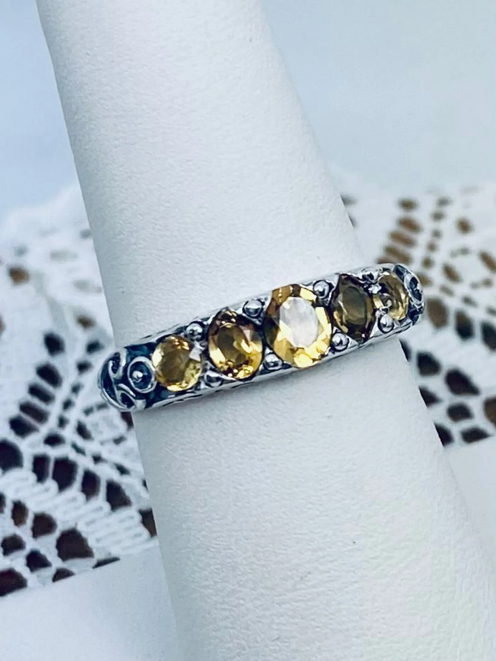 Natural Yellow Citrine Ring, Size 8 Ring, 5-Stone Georgian Ring, Victorian Jewelry Design#D19 - Ready to Ship