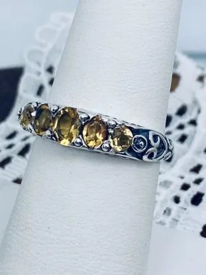 Natural Yellow Citrine Ring, Size 8 Ring, 5-Stone Georgian Ring, Victorian Jewelry Design#D19 - Ready to Ship