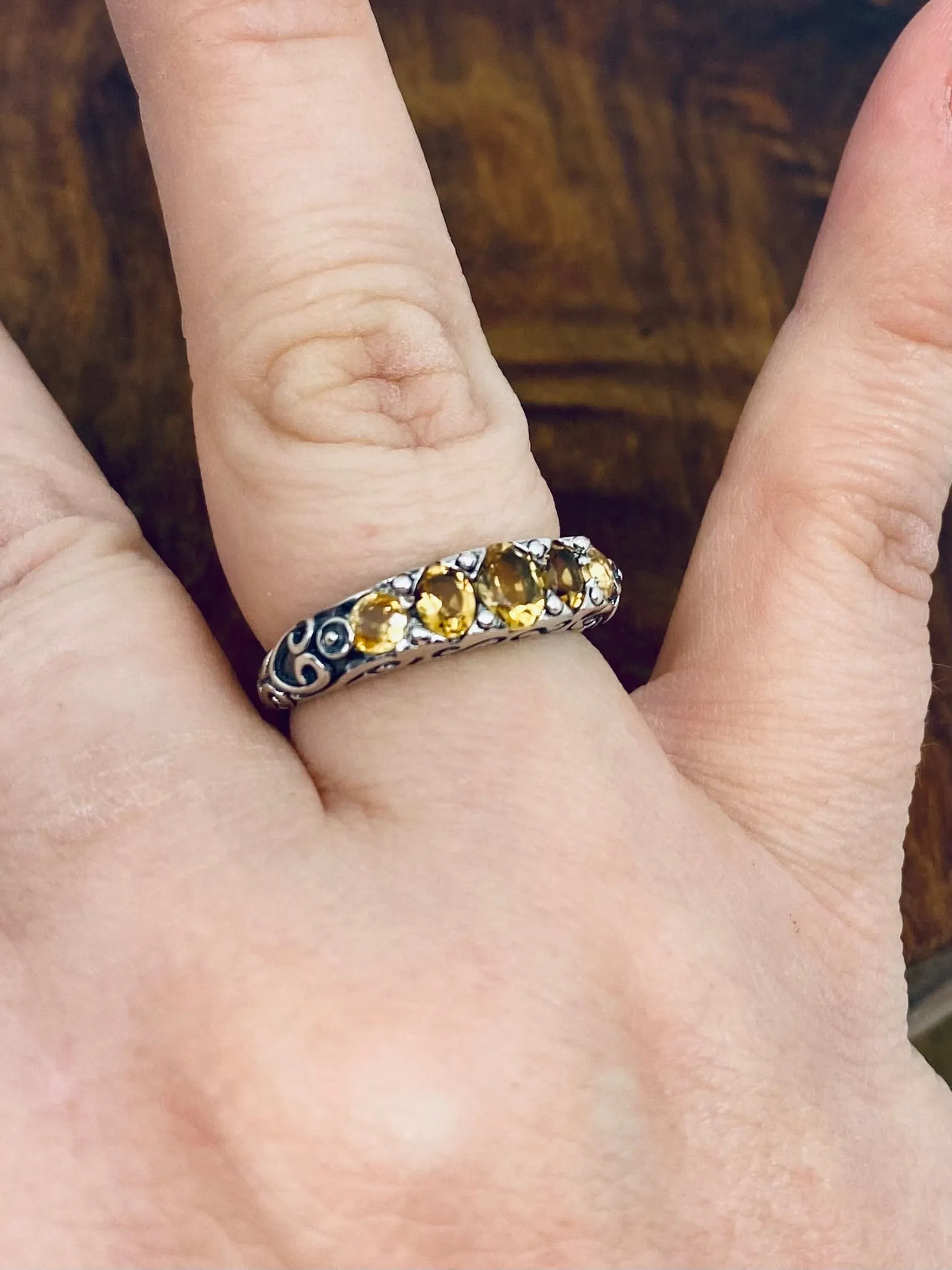 Natural Yellow Citrine Ring, Size 8 Ring, 5-Stone Georgian Ring, Victorian Jewelry Design#D19 - Ready to Ship