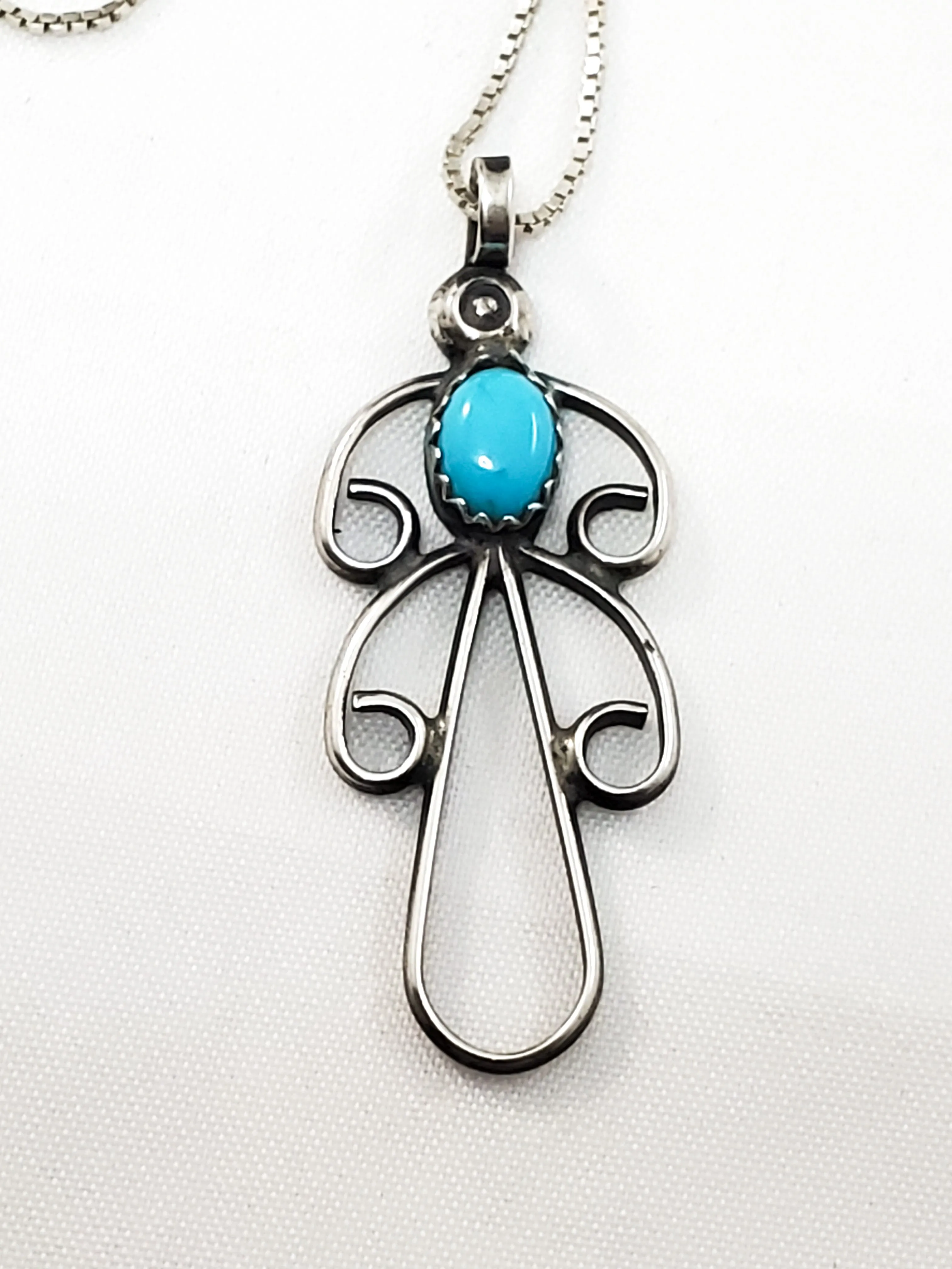 Navajo turquoise sterling silver Native American turquoise bird pendant necklace 925