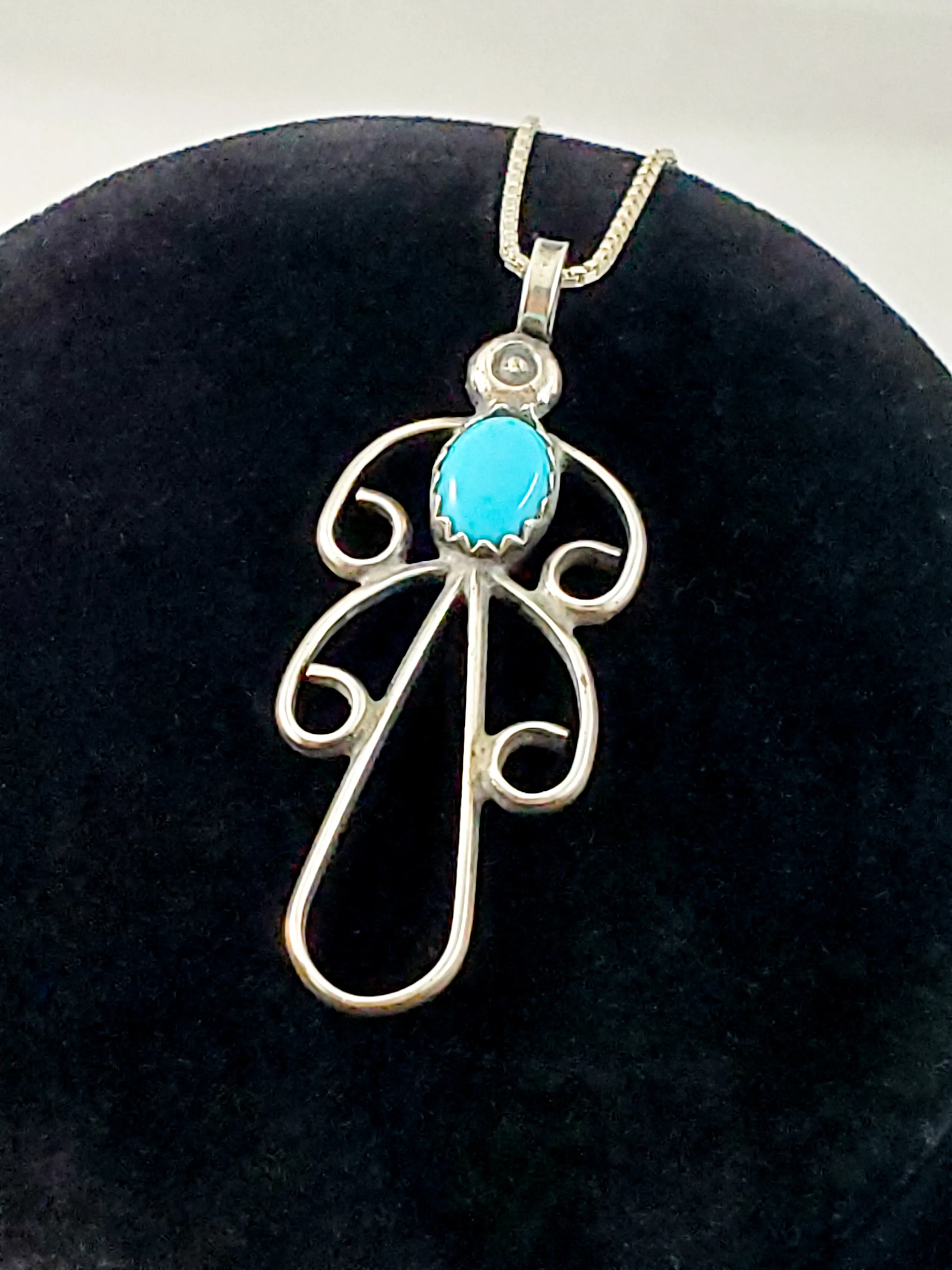 Navajo turquoise sterling silver Native American turquoise bird pendant necklace 925
