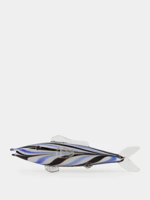 Navy and Light Blue Glass Fish Sculpture