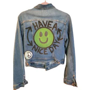 Nice Day Smiley Face Denim Jacket Upcycle