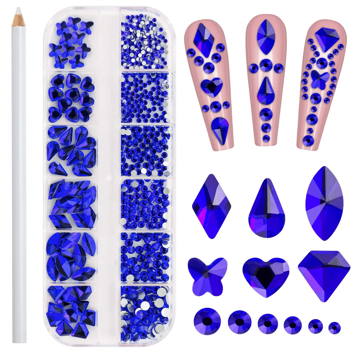 Noverlife 660PCS Nail Art Rhinestones Nail Gemstones, 3D Multi Shapes Flatback Nail Crystals Diamonds for Nail Design, Sparkle Nail Beads with Wax Pen for DIY Craft Makeup Dressup Manicure Decoration