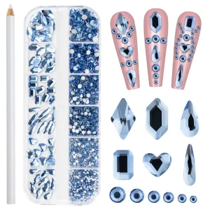 Noverlife 660PCS Nail Art Rhinestones Nail Gemstones, 3D Multi Shapes Flatback Nail Crystals Diamonds for Nail Design, Sparkle Nail Beads with Wax Pen for DIY Craft Makeup Dressup Manicure Decoration
