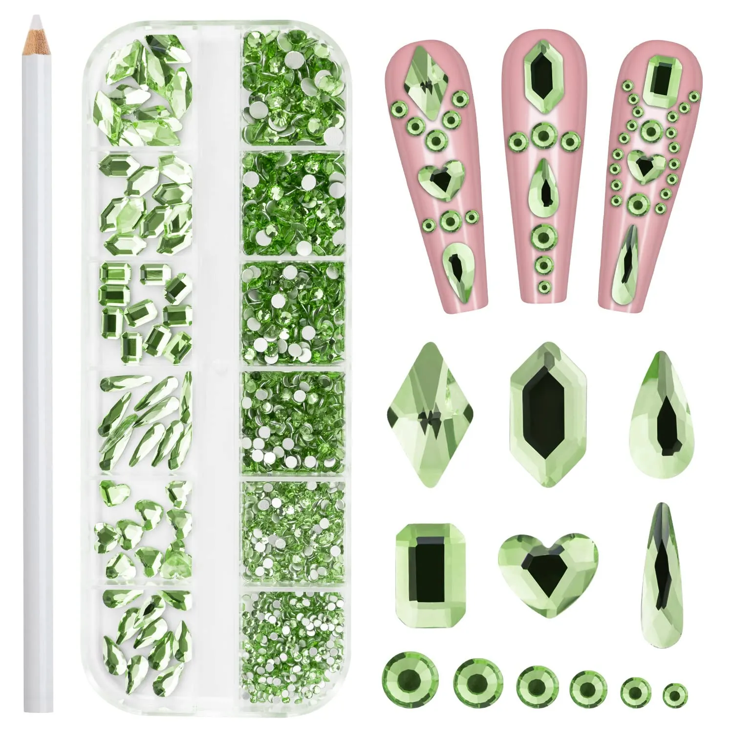 Noverlife 660PCS Nail Art Rhinestones Nail Gemstones, 3D Multi Shapes Flatback Nail Crystals Diamonds for Nail Design, Sparkle Nail Beads with Wax Pen for DIY Craft Makeup Dressup Manicure Decoration