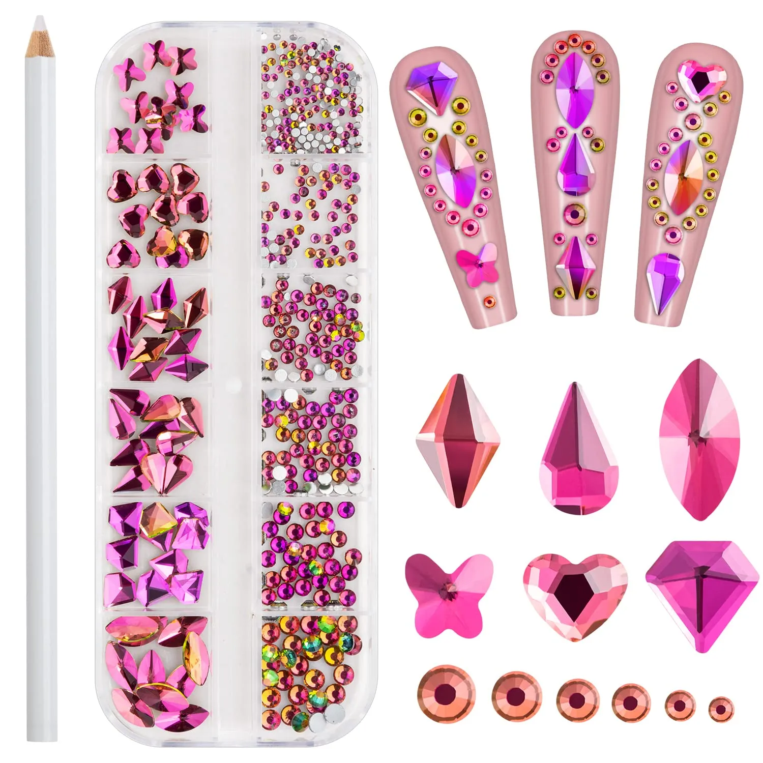 Noverlife 660PCS Nail Art Rhinestones Nail Gemstones, 3D Multi Shapes Flatback Nail Crystals Diamonds for Nail Design, Sparkle Nail Beads with Wax Pen for DIY Craft Makeup Dressup Manicure Decoration