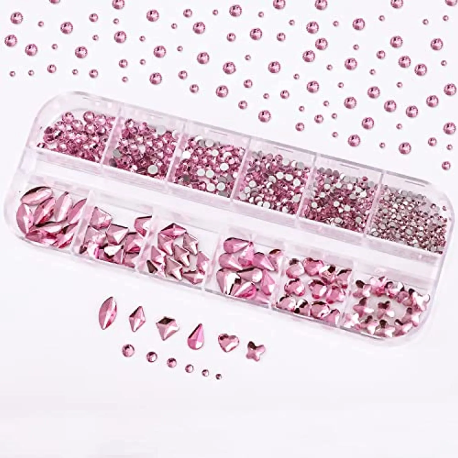 Noverlife 660PCS Nail Art Rhinestones Nail Gemstones, 3D Multi Shapes Flatback Nail Crystals Diamonds for Nail Design, Sparkle Nail Beads with Wax Pen for DIY Craft Makeup Dressup Manicure Decoration