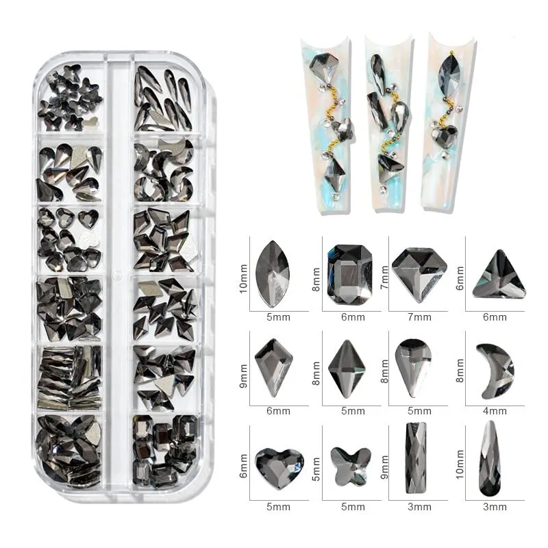 Noverlife 660PCS Nail Art Rhinestones Nail Gemstones, 3D Multi Shapes Flatback Nail Crystals Diamonds for Nail Design, Sparkle Nail Beads with Wax Pen for DIY Craft Makeup Dressup Manicure Decoration
