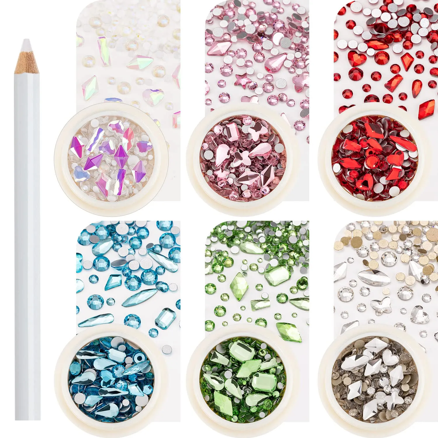 Noverlife 660PCS Nail Art Rhinestones Nail Gemstones, 3D Multi Shapes Flatback Nail Crystals Diamonds for Nail Design, Sparkle Nail Beads with Wax Pen for DIY Craft Makeup Dressup Manicure Decoration