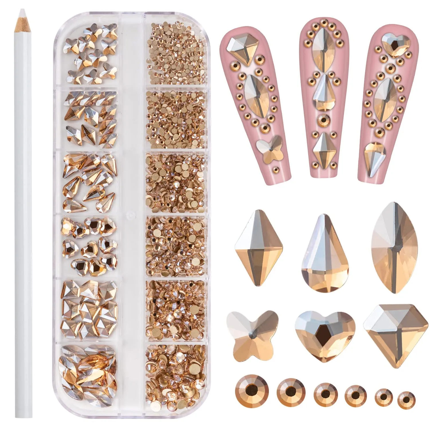 Noverlife 660PCS Nail Art Rhinestones Nail Gemstones, 3D Multi Shapes Flatback Nail Crystals Diamonds for Nail Design, Sparkle Nail Beads with Wax Pen for DIY Craft Makeup Dressup Manicure Decoration
