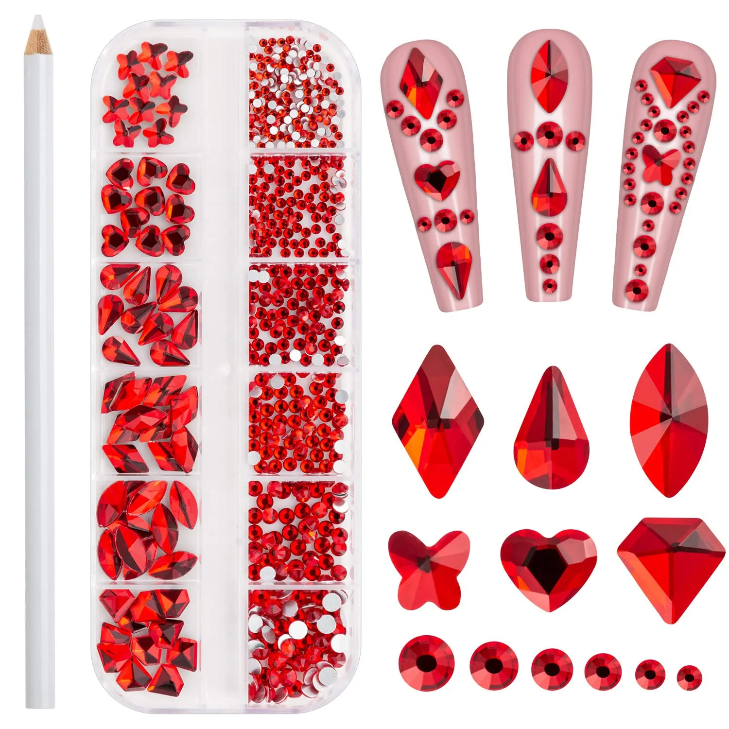 Noverlife 660PCS Nail Art Rhinestones Nail Gemstones, 3D Multi Shapes Flatback Nail Crystals Diamonds for Nail Design, Sparkle Nail Beads with Wax Pen for DIY Craft Makeup Dressup Manicure Decoration