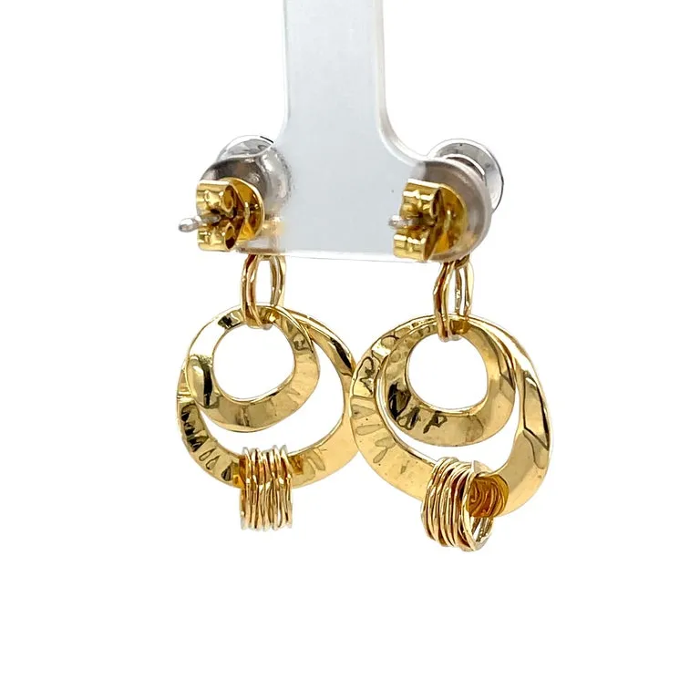 Orlando Orlandini Hammered Circle Dangle Earrings in 18k  White and Yellow Gold