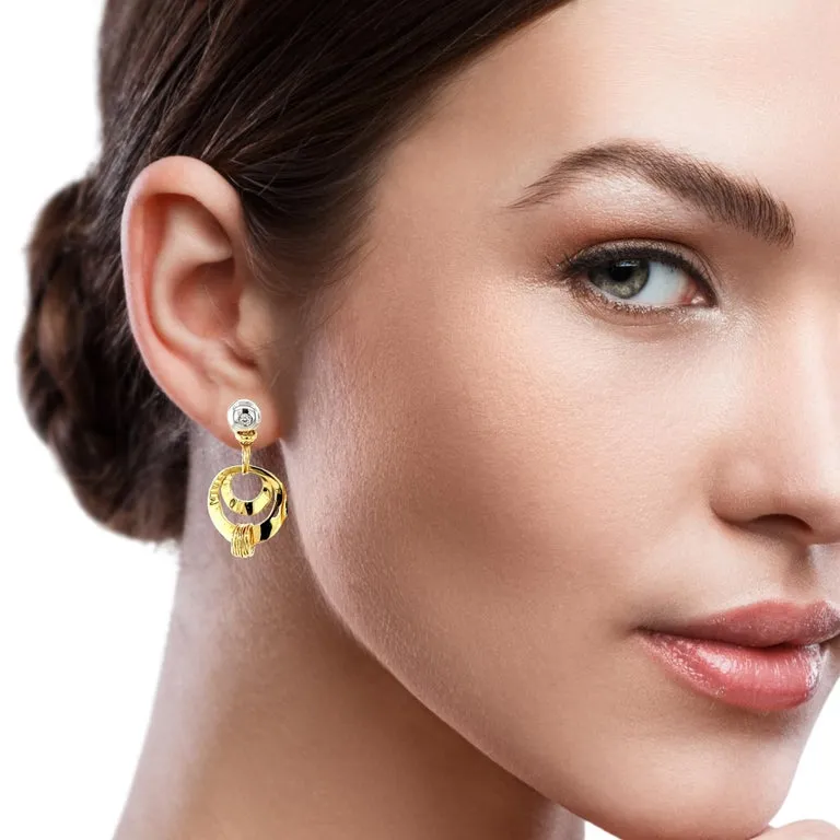 Orlando Orlandini Hammered Circle Dangle Earrings in 18k  White and Yellow Gold