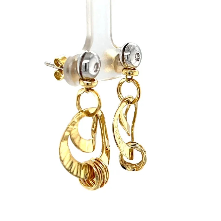 Orlando Orlandini Hammered Circle Dangle Earrings in 18k  White and Yellow Gold