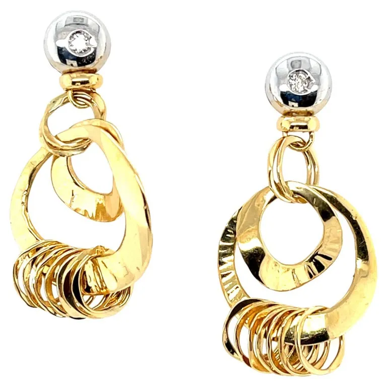 Orlando Orlandini Hammered Circle Dangle Earrings in 18k  White and Yellow Gold