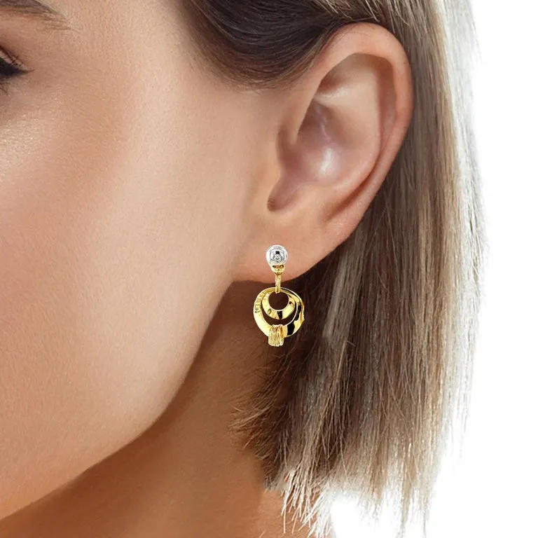 Orlando Orlandini Hammered Circle Dangle Earrings in 18k  White and Yellow Gold