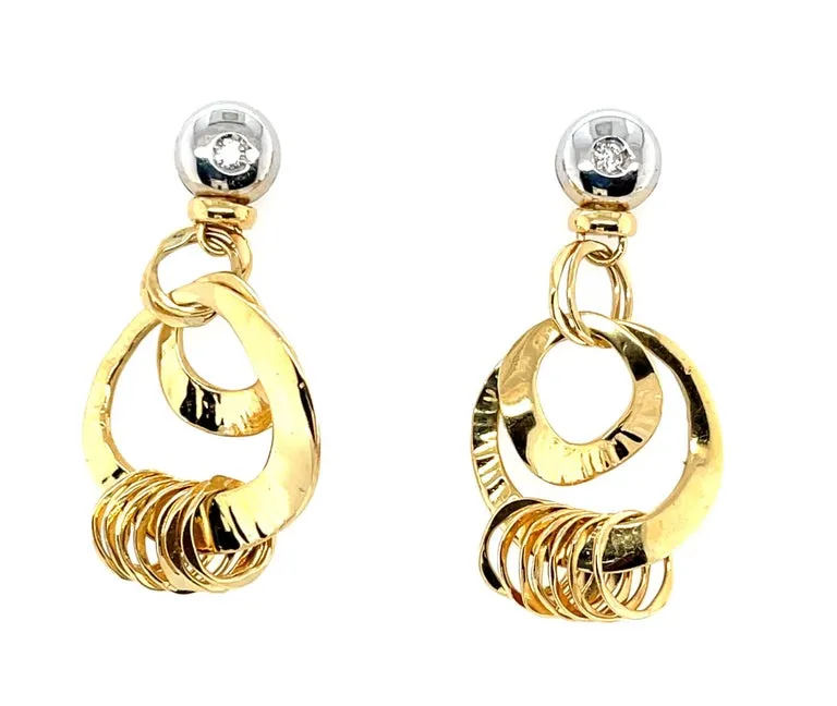 Orlando Orlandini Hammered Circle Dangle Earrings in 18k  White and Yellow Gold