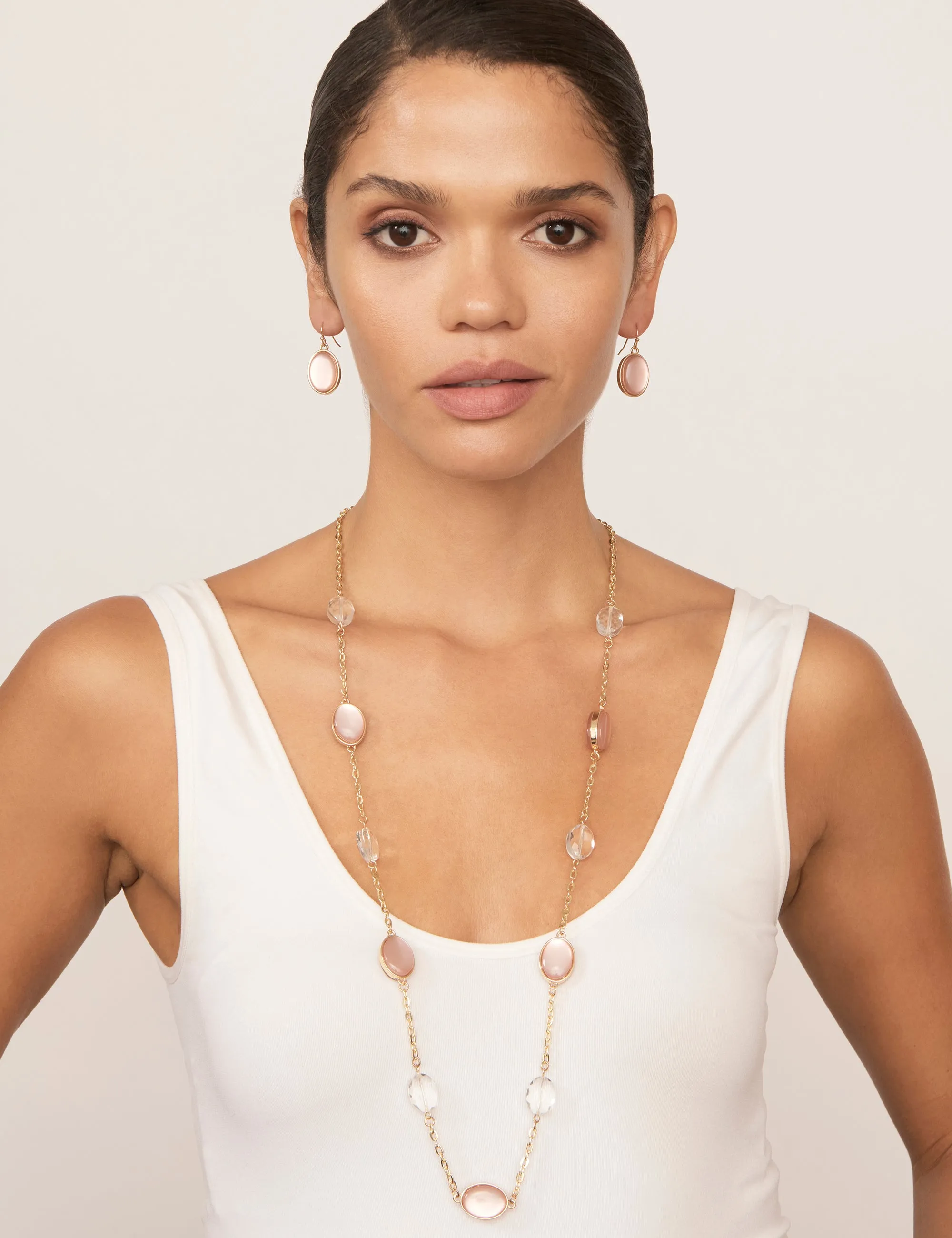 OVAL STONE DROP EARRING