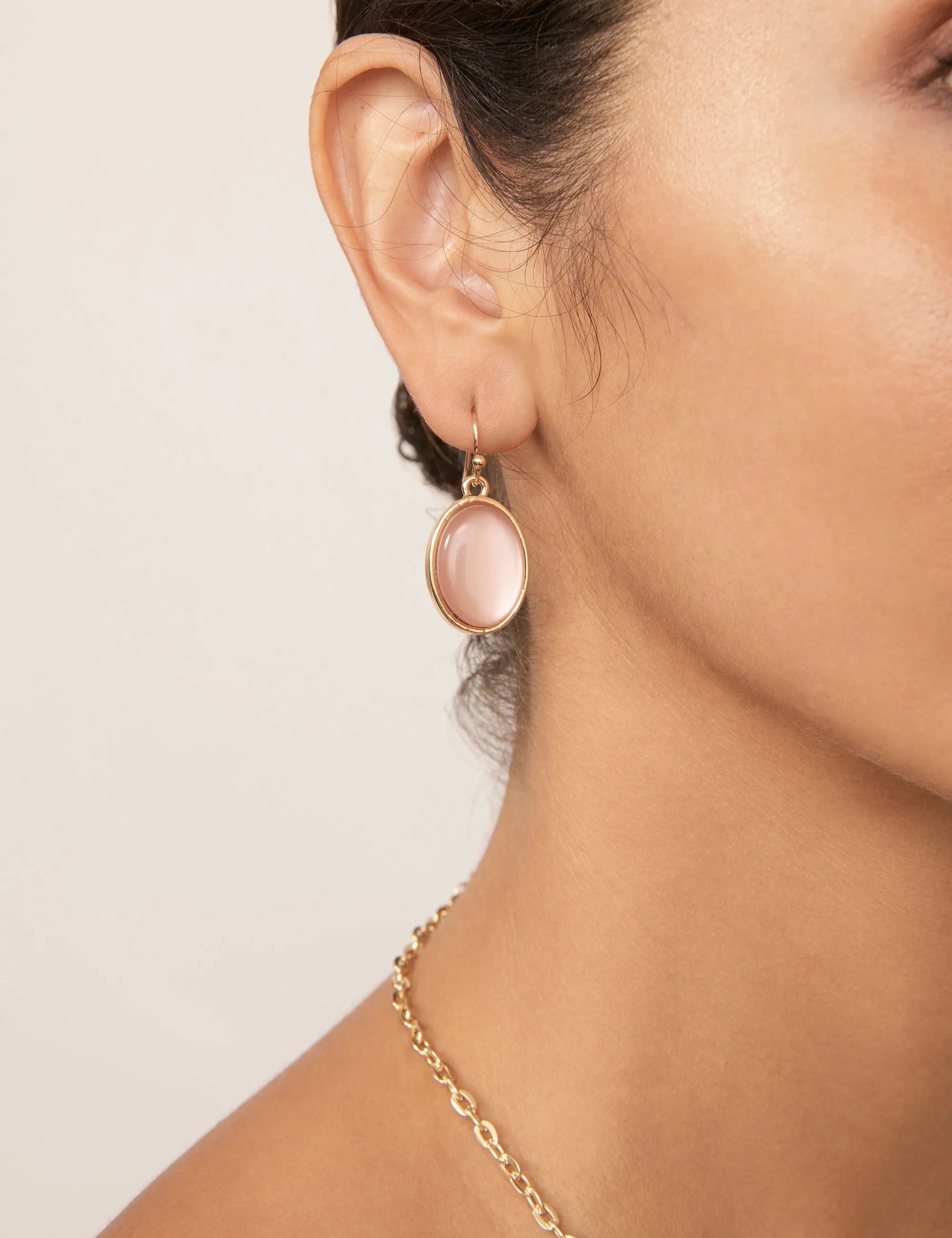OVAL STONE DROP EARRING