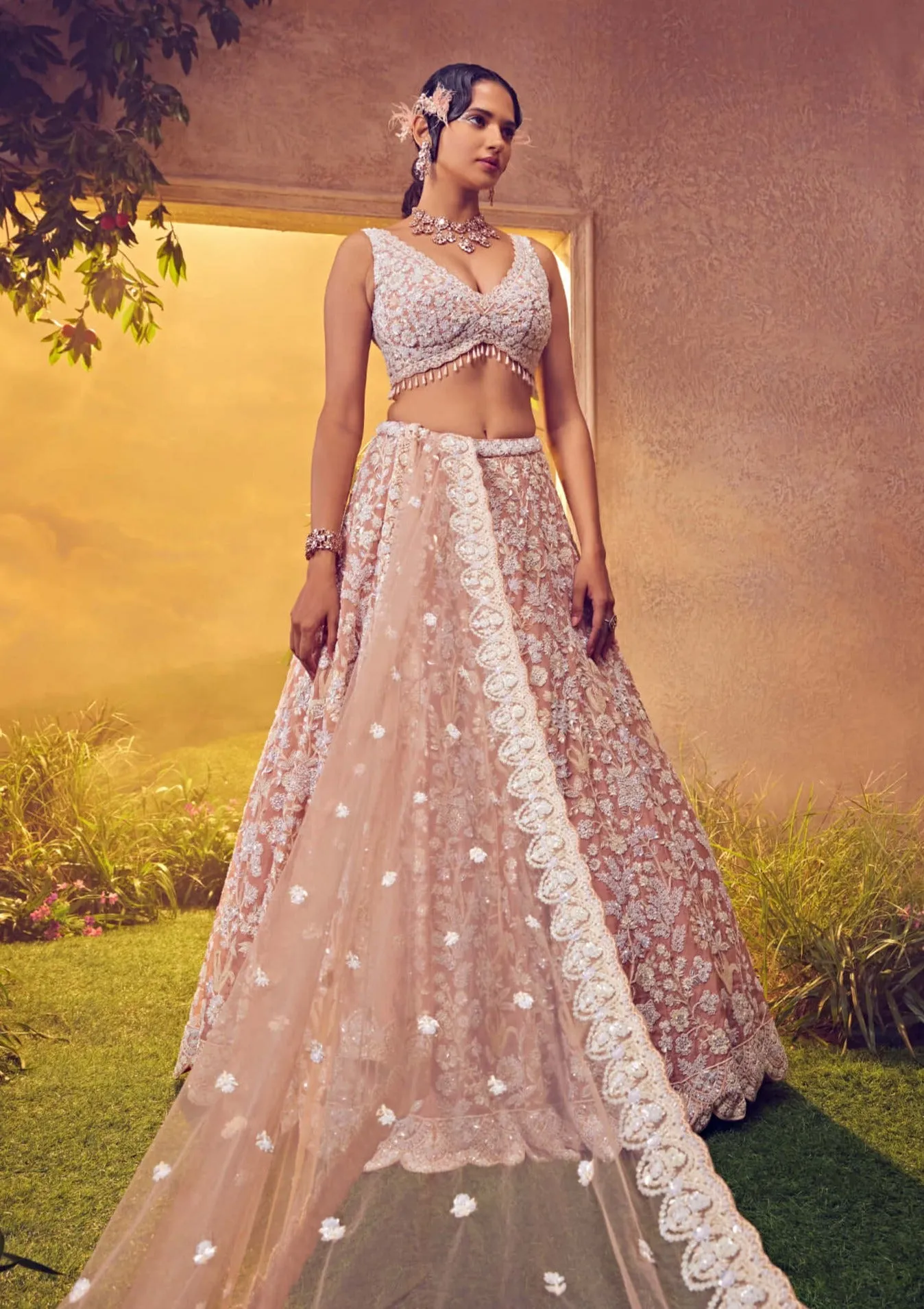 Pale blush embroidered lehenga set