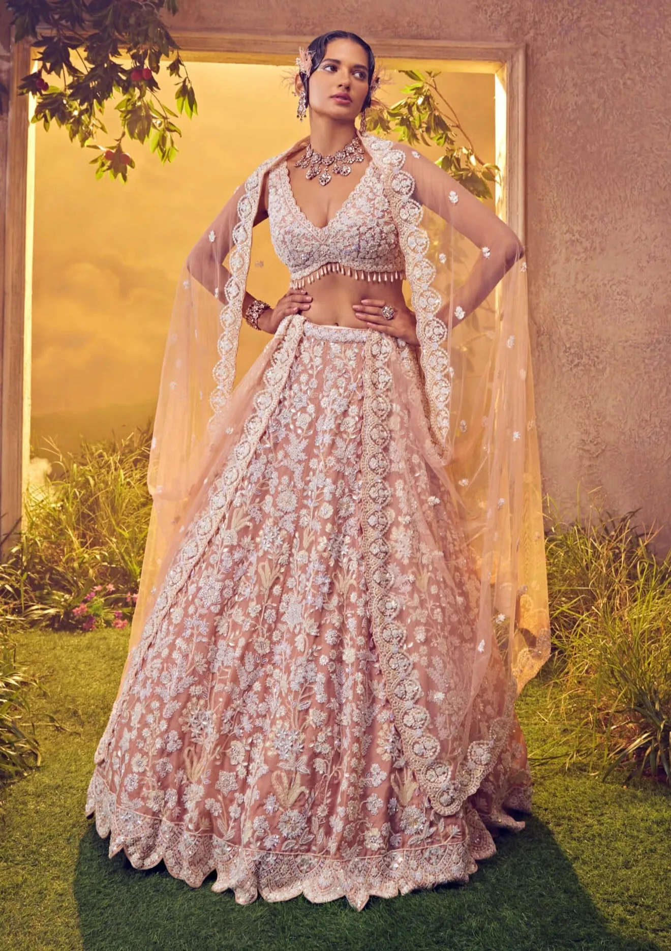 Pale blush embroidered lehenga set