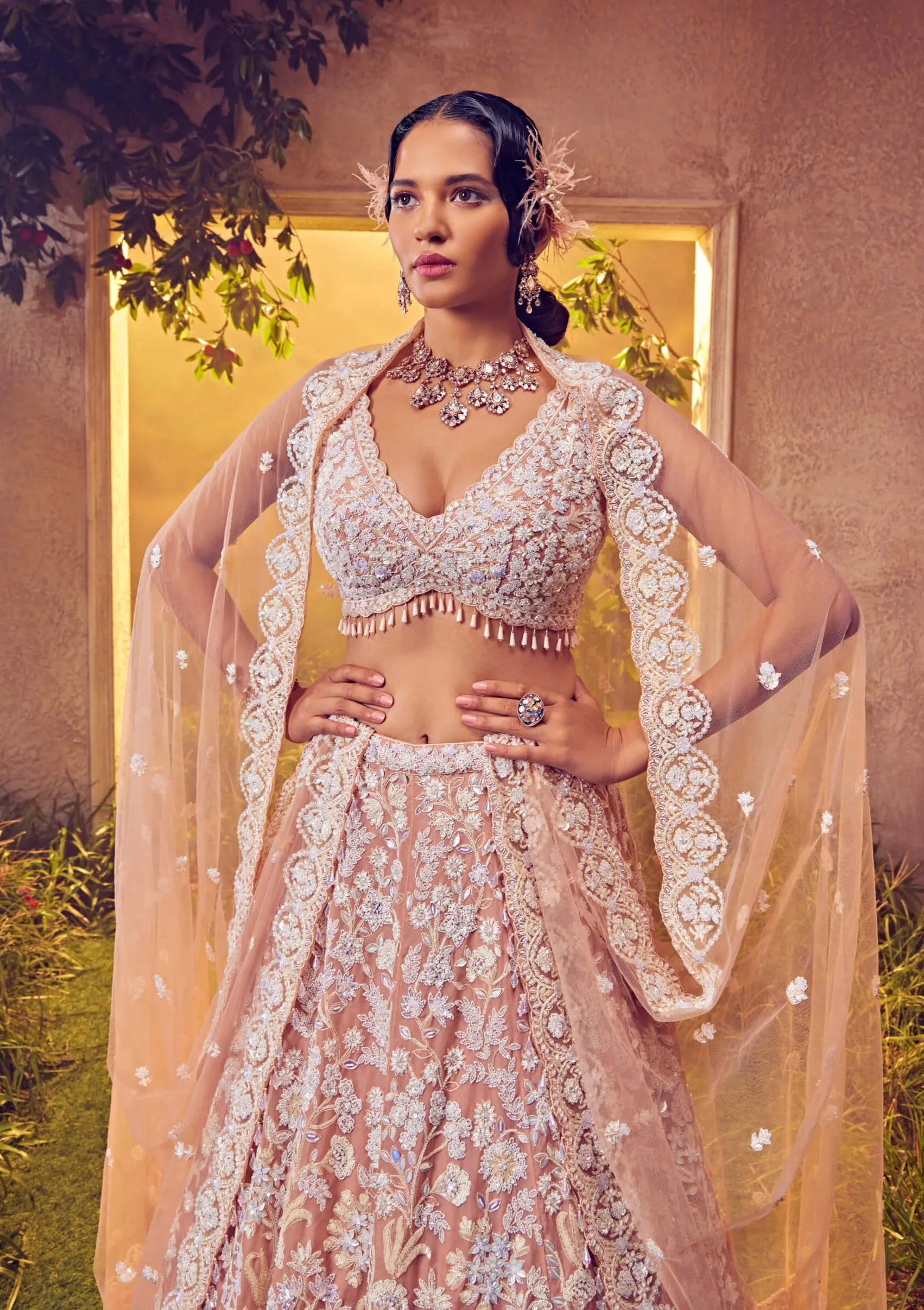 Pale blush embroidered lehenga set