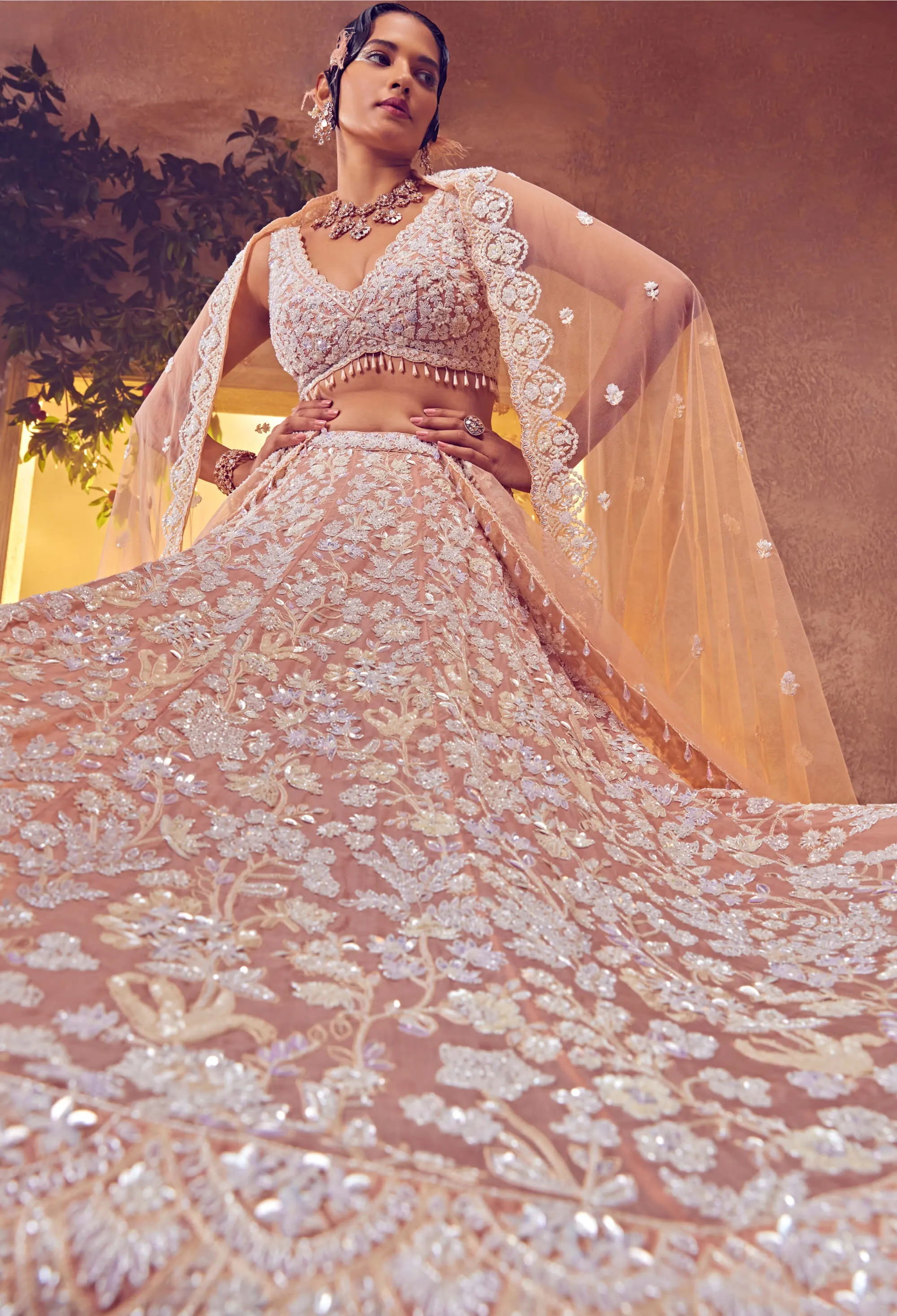 Pale blush embroidered lehenga set