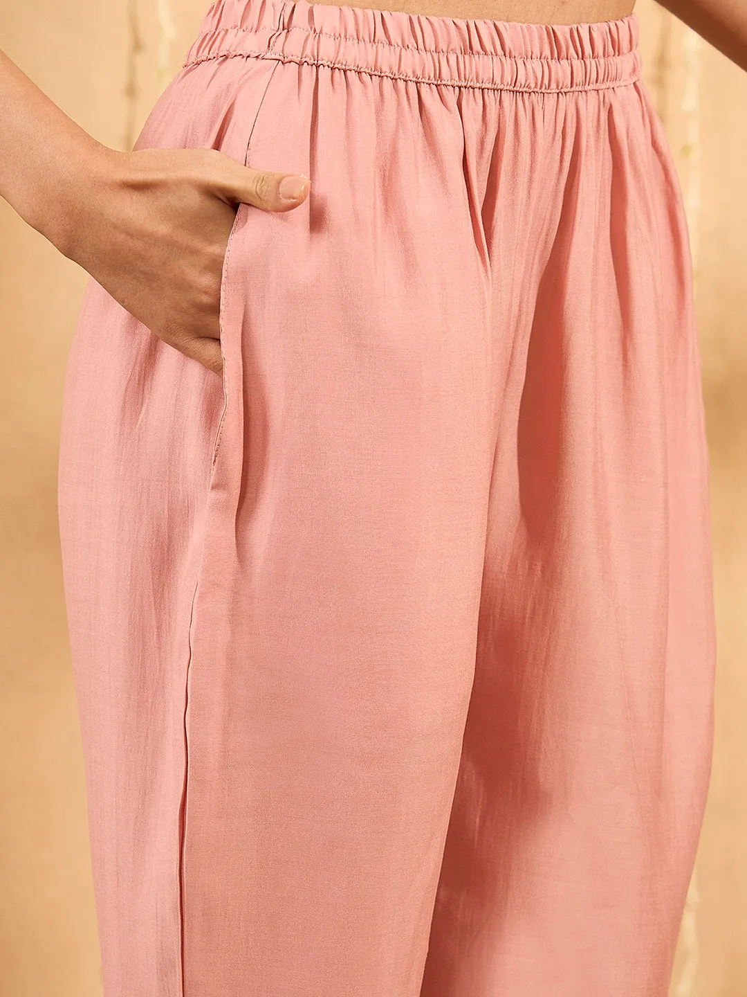 Peach Kurta Set - Women Chanderi Silk Comfort Kurta Set with Dupatta - Zola