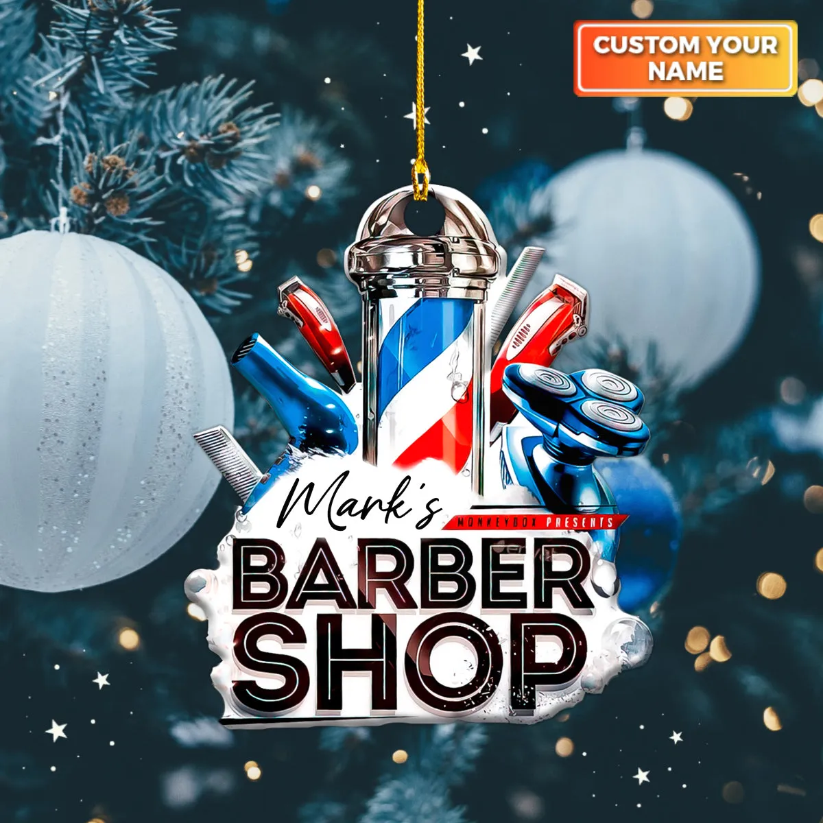 Personalized Barber Shop - Christmas Decorations Custom Shaped Ornament - Barber Christmas Gift