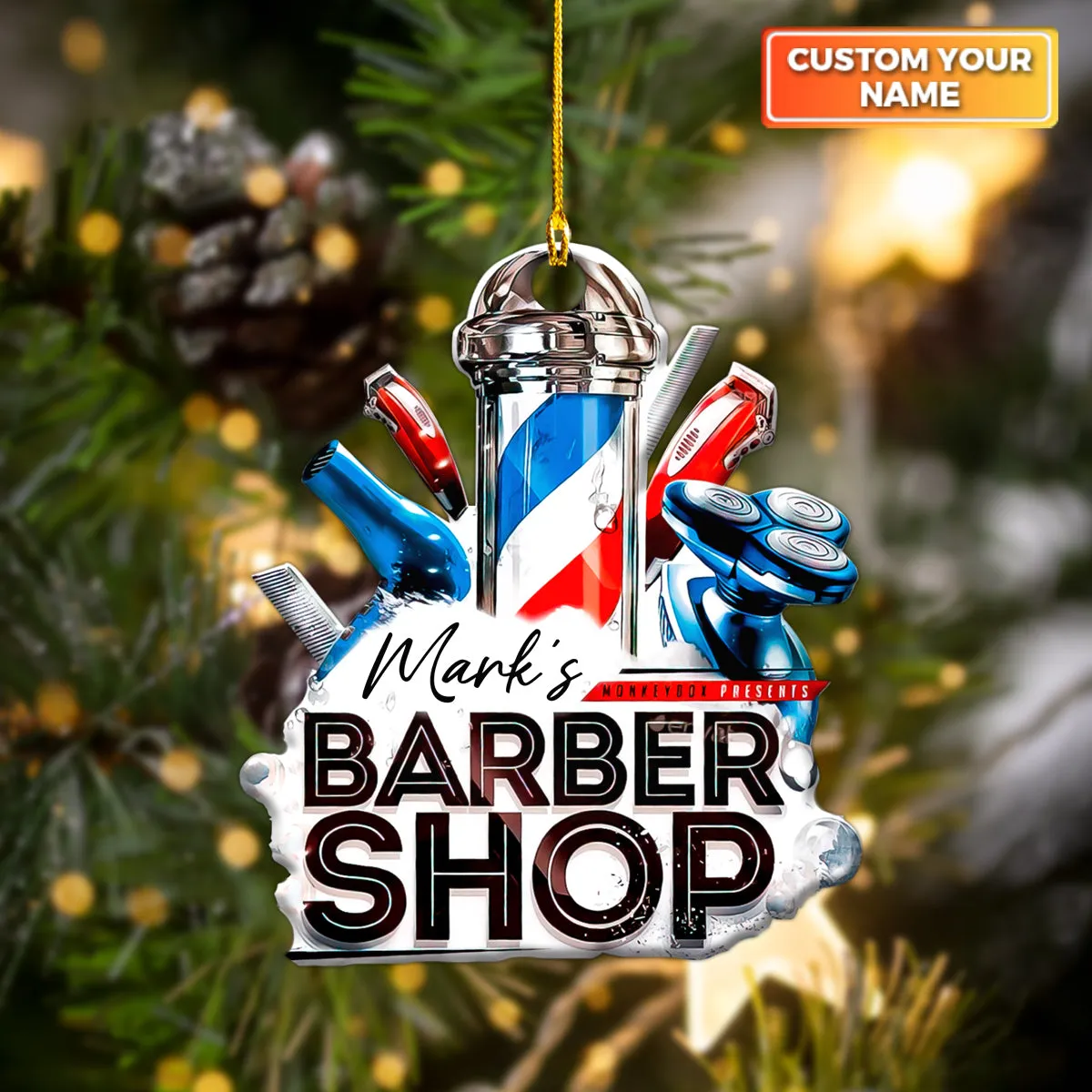 Personalized Barber Shop - Christmas Decorations Custom Shaped Ornament - Barber Christmas Gift