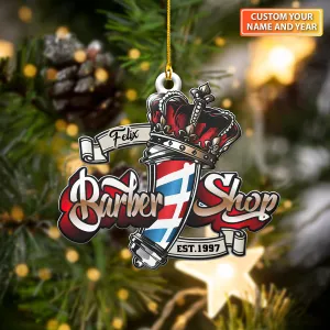 Personalized Retro Barber - Christmas Decorations Custom Shaped Ornament - Barber Christmas Gift