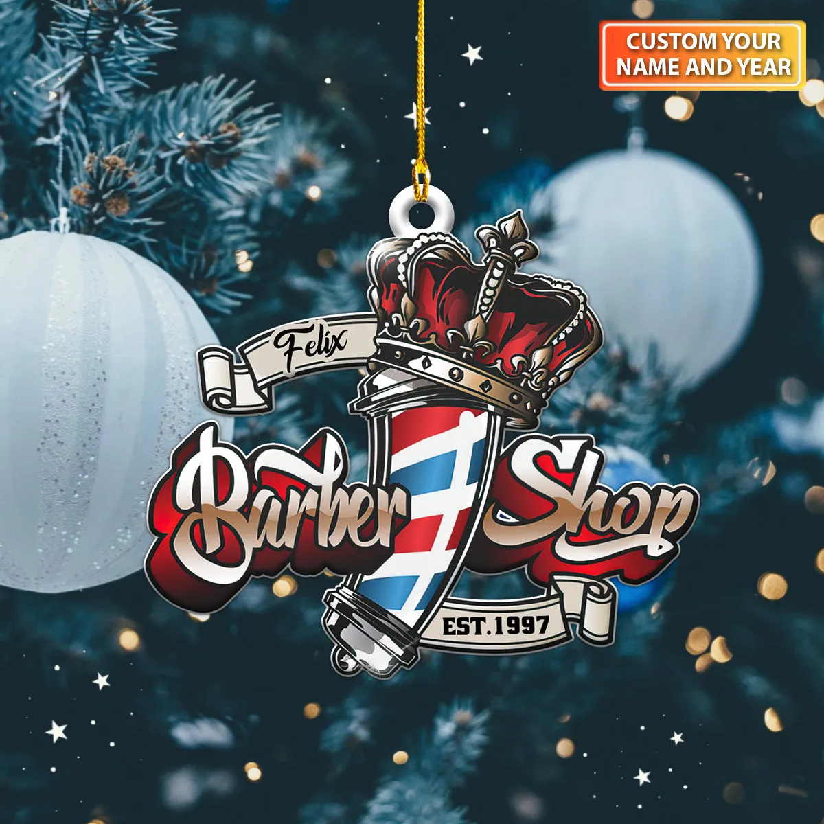 Personalized Retro Barber - Christmas Decorations Custom Shaped Ornament - Barber Christmas Gift