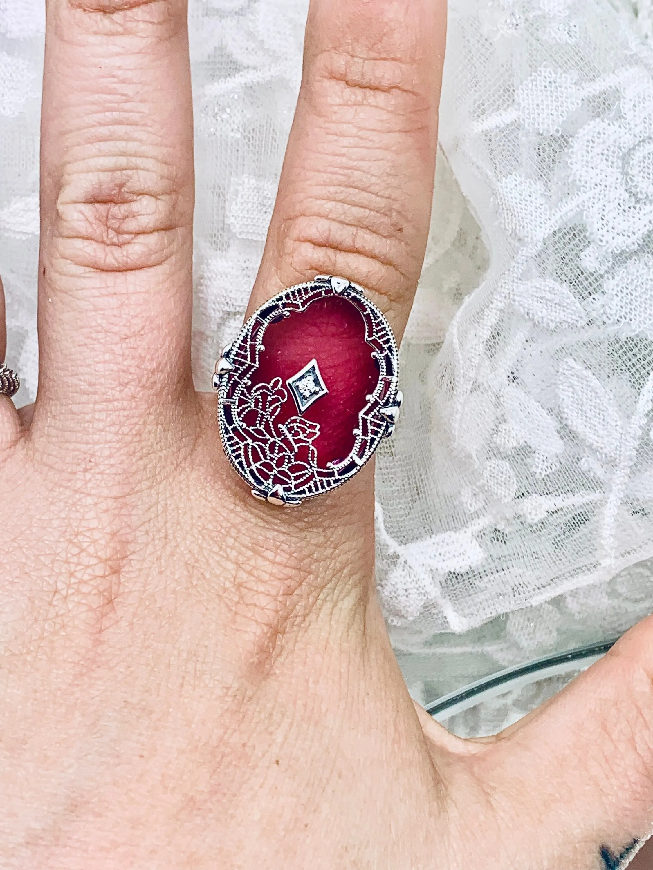 Petal Pink Camphor Glass Ring, Size 8, Oval Stained-Glass with inset, Looking Glass #D594 - Ready to Ship