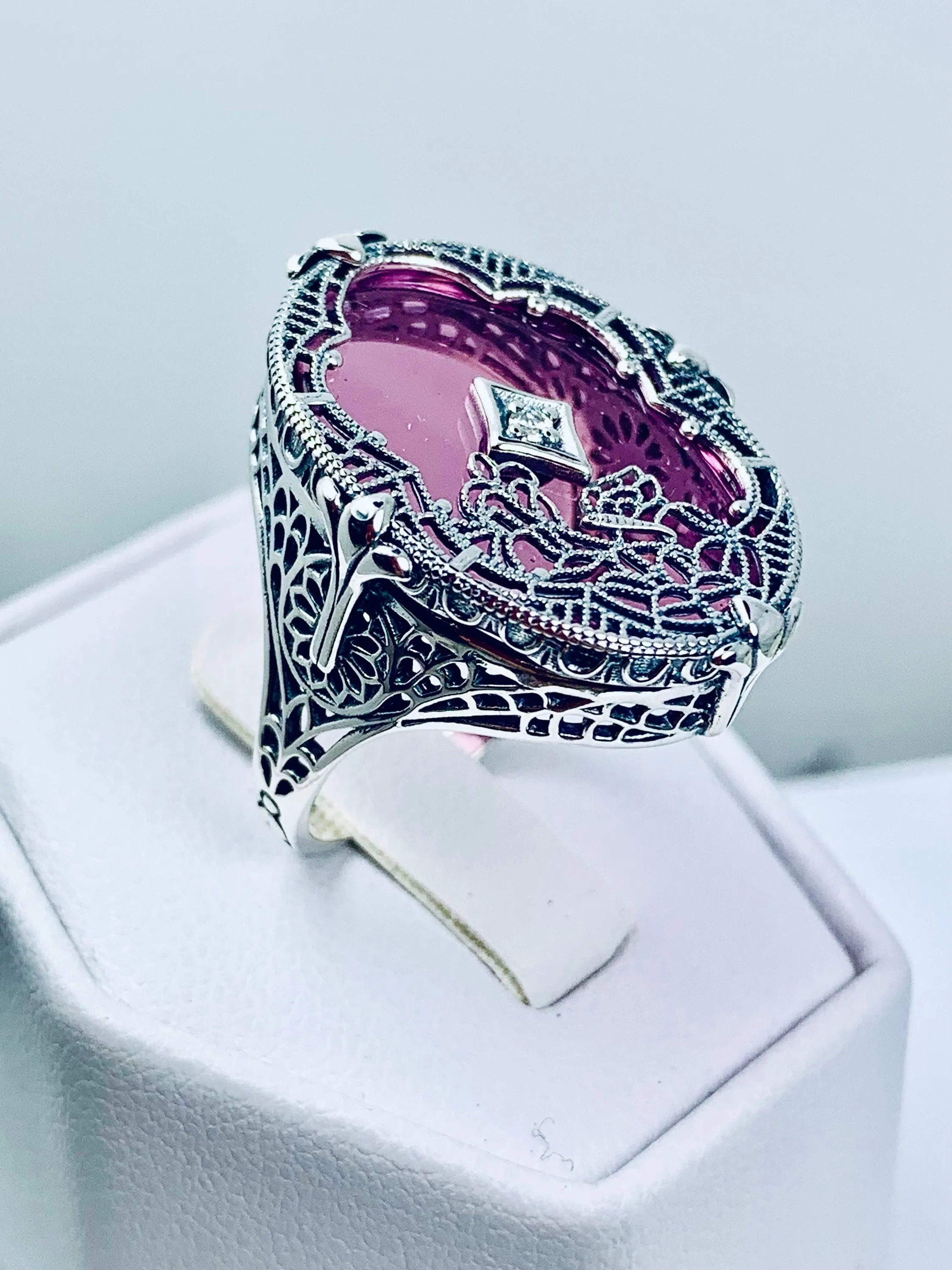 Petal Pink Camphor Glass Ring, Size 8, Oval Stained-Glass with inset, Looking Glass #D594 - Ready to Ship