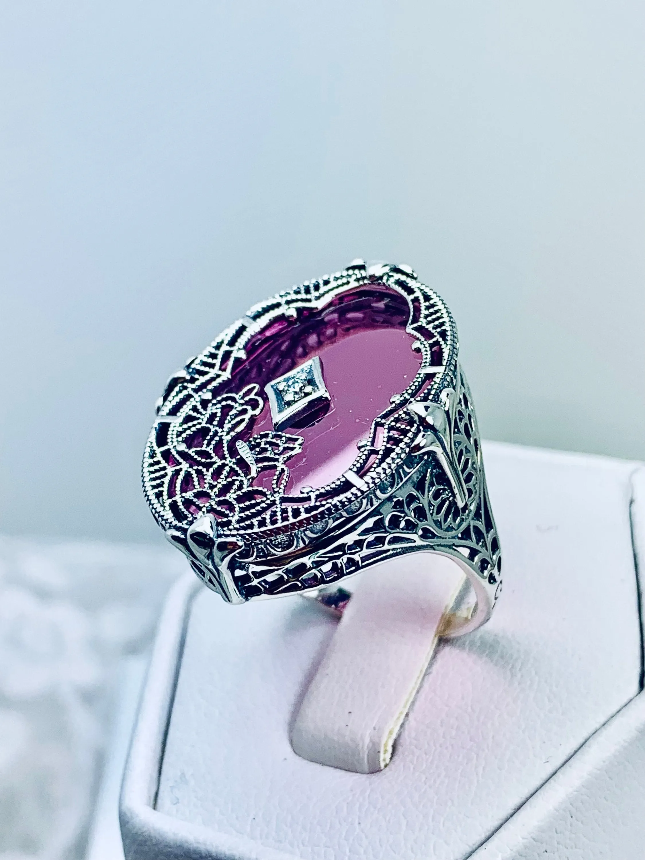 Petal Pink Camphor Glass Ring, Size 8, Oval Stained-Glass with inset, Looking Glass #D594 - Ready to Ship