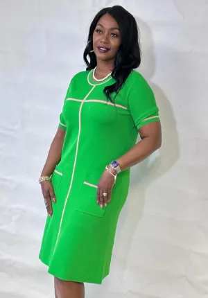 Pink & Green | Green dress with Pink stripe