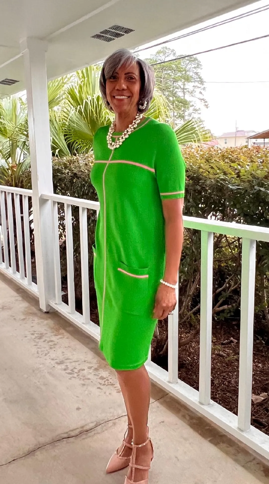 Pink & Green | Green dress with Pink stripe