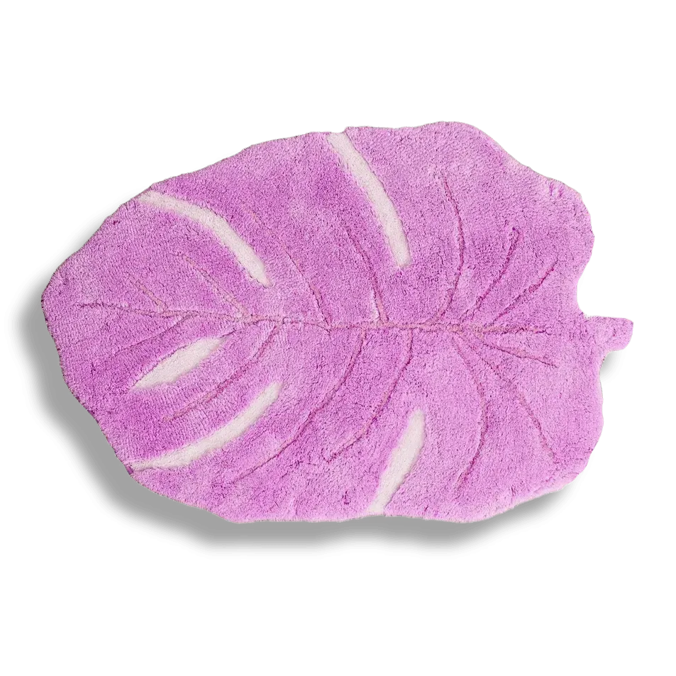 Pink Monstera Leaf Shaped Accent Hand Tufted Wool Rug