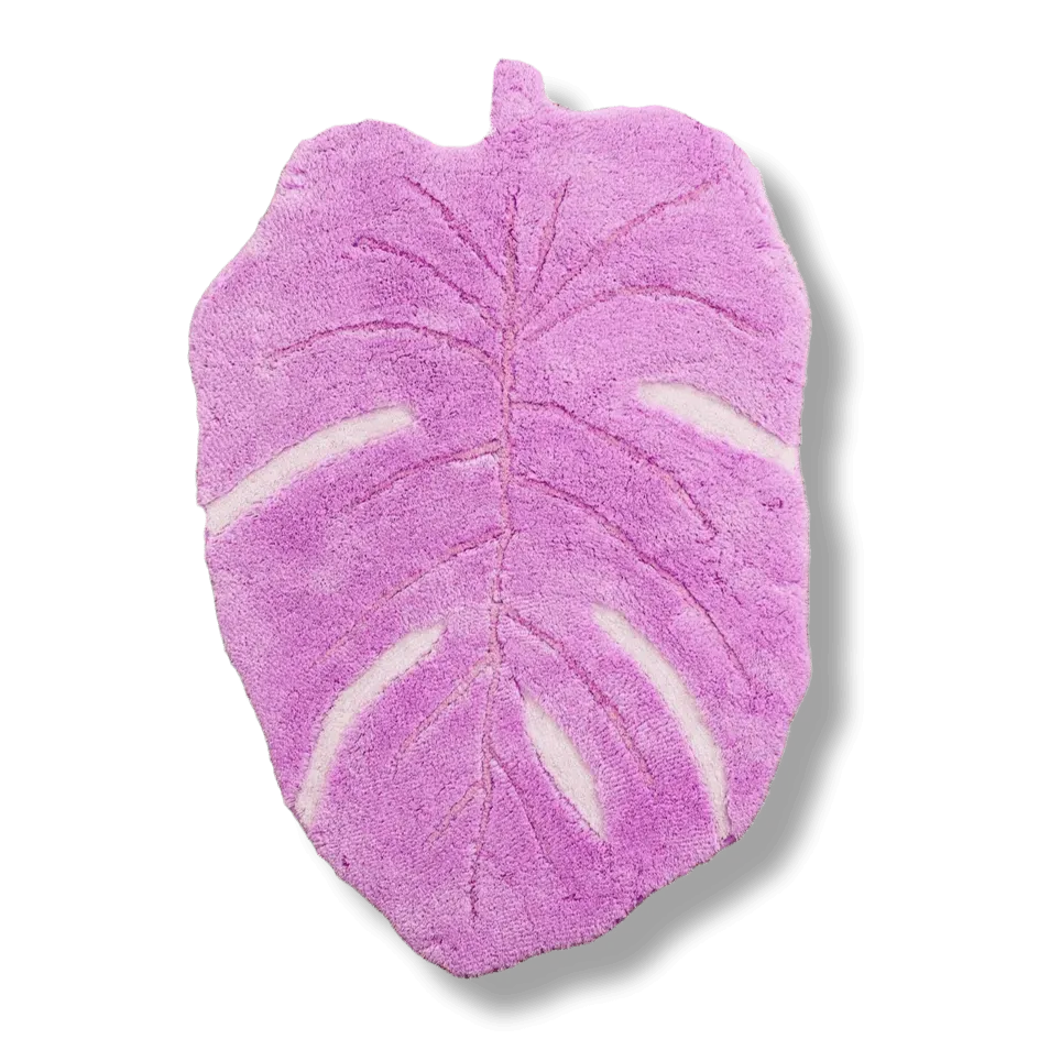 Pink Monstera Leaf Shaped Accent Hand Tufted Wool Rug