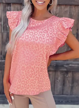 Pink Satin Leopard Print Ruffle Tank Top