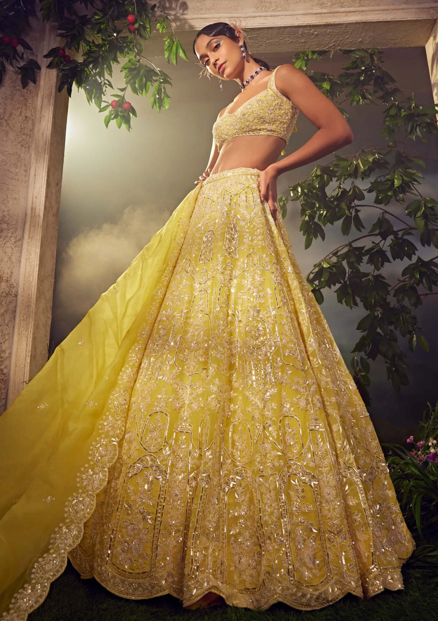 Prime yellow organza  lehenga set