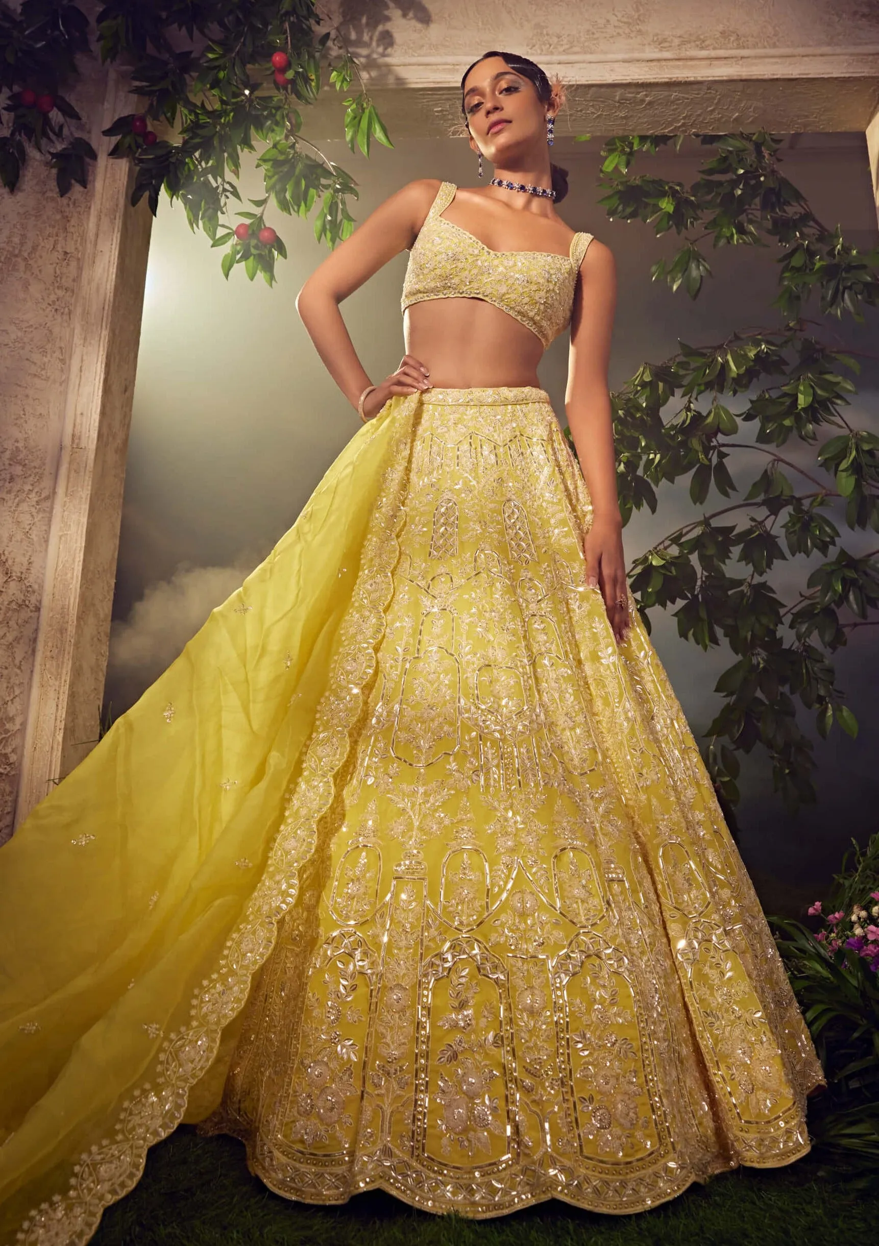 Prime yellow organza  lehenga set
