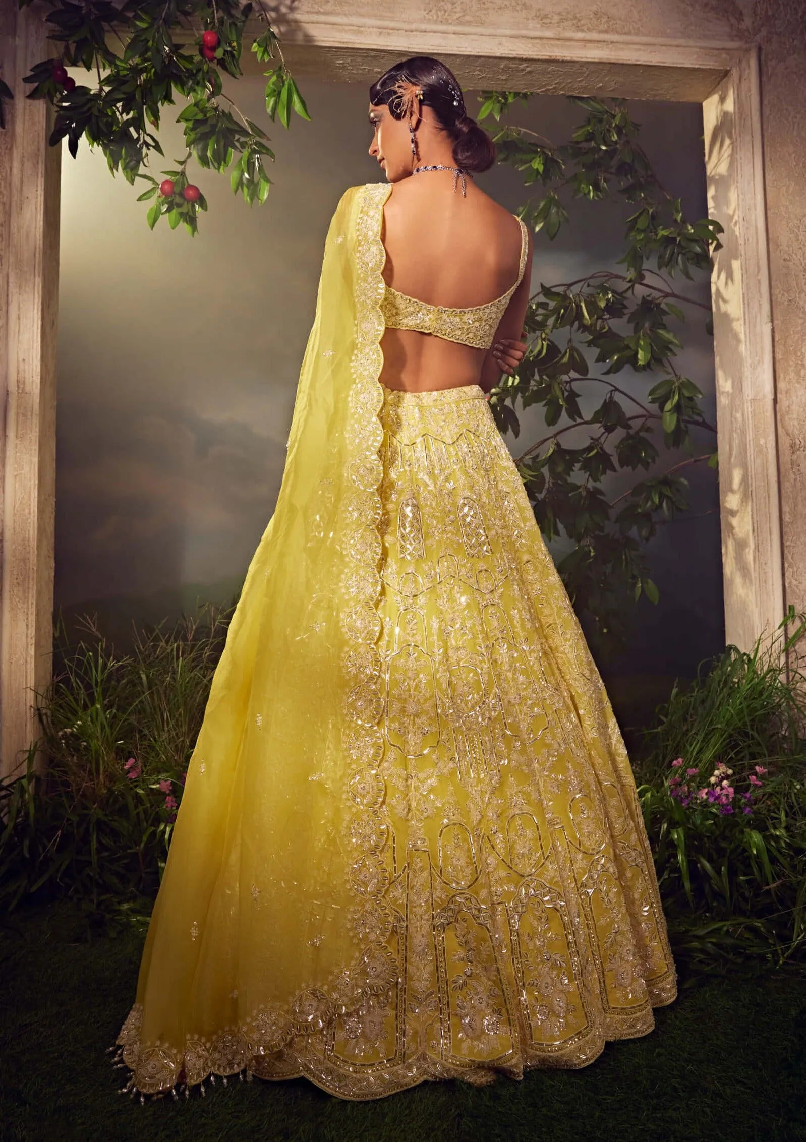 Prime yellow organza  lehenga set