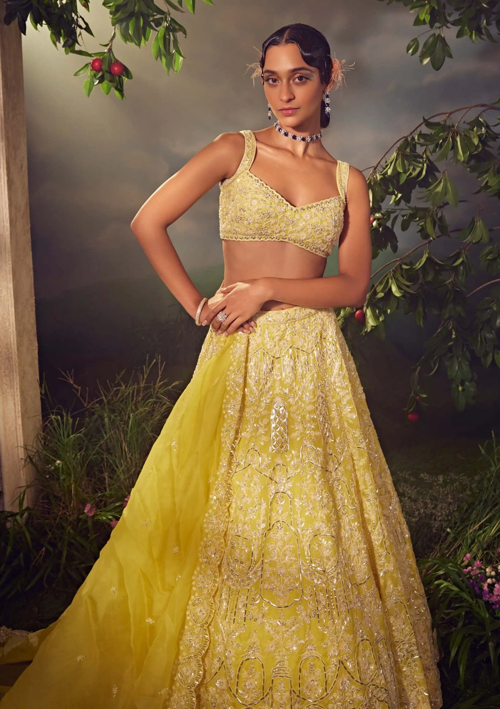 Prime yellow organza  lehenga set